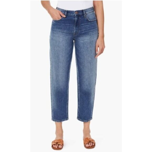 Kensie Womens Jessica High Rise Barrel Leg Med Wash Cropped Jeans Sz 8 New - Picture 1 of 9